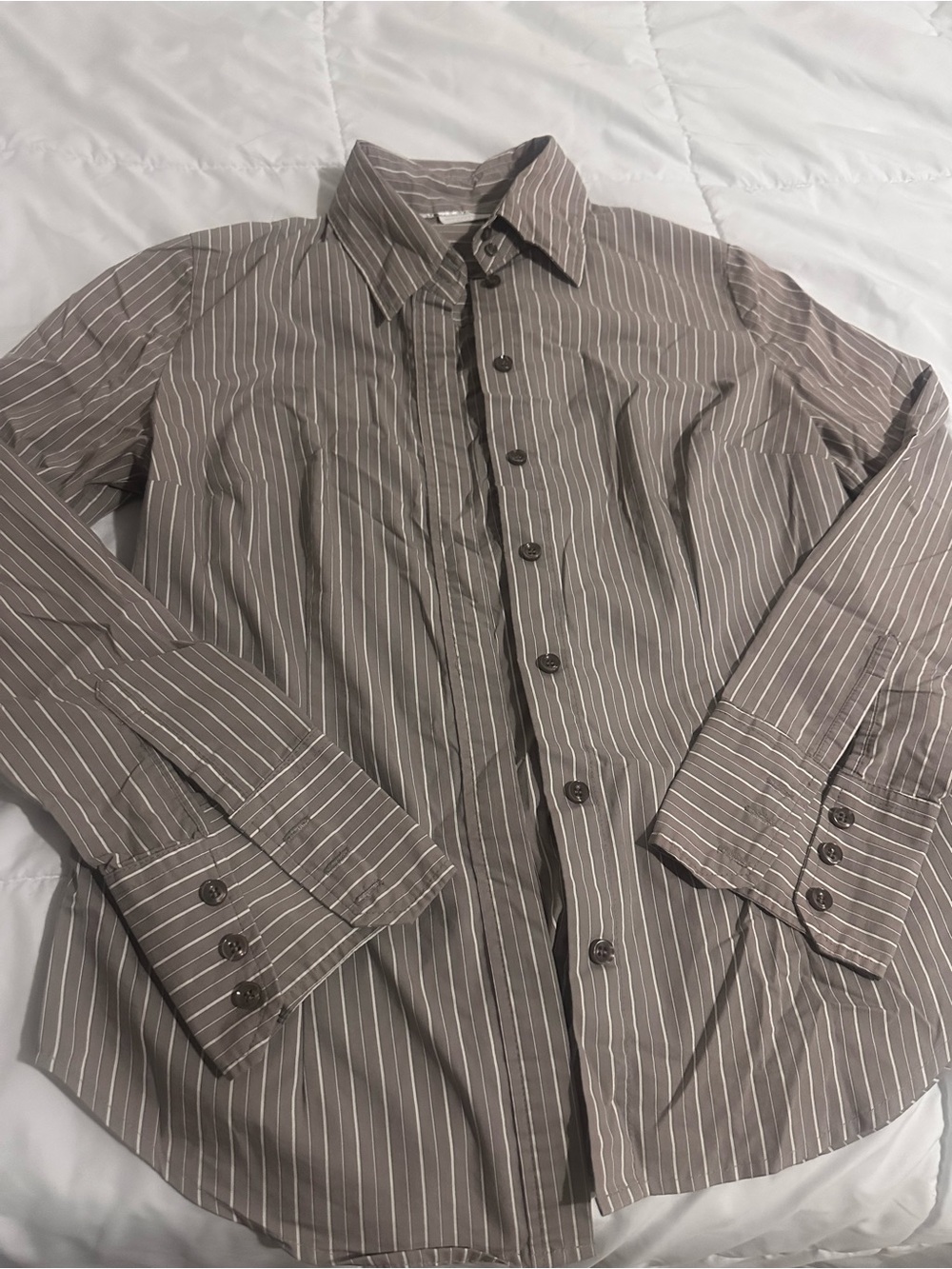 New York & Company Brown Pinstripe Dress Shirt